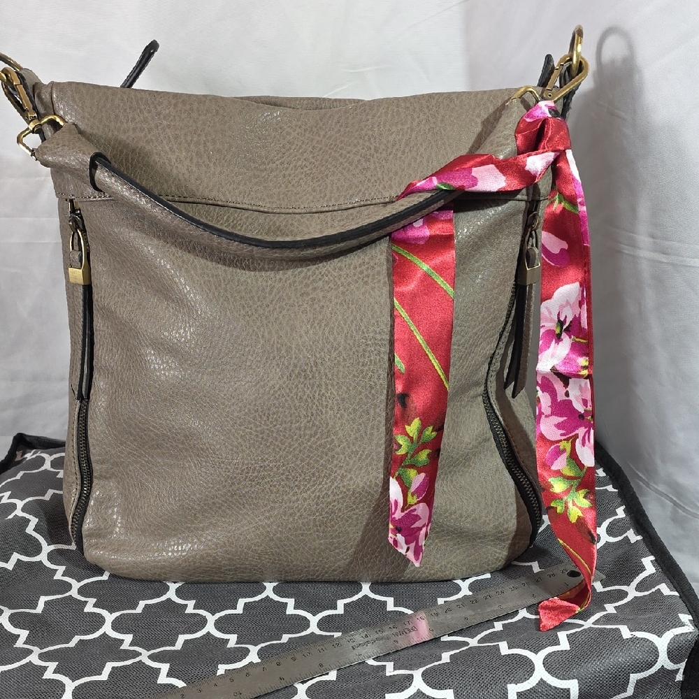 Maurices Taupe Shoulder Bag with Floral Scarf